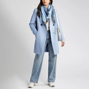 <b>Women's</b> Light Blue <b>Double</b> <b>Breasted</b> Trench <b>Coat</b> Long Length Casual Outerwear Full Sleeve Solid Color Woven Wool <b>Coat</b> - Product Image 4