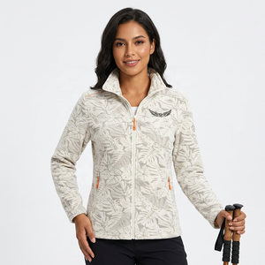 Men's Casual <b>Fleece</b> Jacket Stand Collar <b>Zipper</b> Leaf Print Embroidery Front Polyester Autumn Wear - Product Image 5