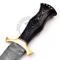 Nouvelle édition personnalisable de couteau de chasse et de survie en acier Damas à double tranchant, manche en bois, pour camping et activités de plein air