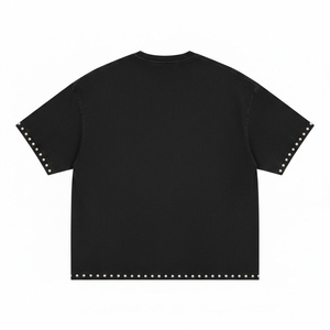 T-shirt en coton noir surdimensionné pour homme, manches courtes, col rond, jersey décontracté, couleur unie, lavage à l'acide, séchage rapide, écologique - Product Image 3