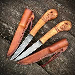 Couteau utilitaire SHARP POINT TRADES, lame en acier à pointe traînante, bord droit, manche en bois, étui en cuir de vachette, longueur totale 6,7 pouces, pour le bricolage - Product Image 2