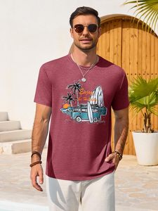 Men Casual Graphic T Shirt Vintage Palm <b>Tree</b> Print Beach Tee Wholesale Supplier - Product Image 3