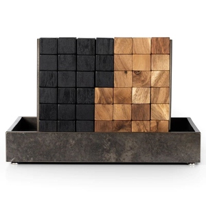 Juego de Mesa Cuatro en Raya de Madera Hecho a Mano con Bloques Negros y de Madera Natural en un Bandeja de Almacenamiento, Juego de Estrategia de Lujo - Product Image 1