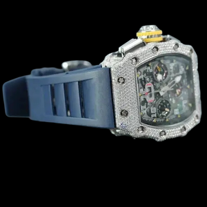 Premium Handmade <b>Man's</b> Wristwatch with Half Iced <b>Black</b> Dial VVS Moissanite Diamond Fully Customized Water Resistant Glass Window - Product Image 3