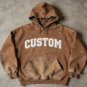 Custom Puff Print <b>Men</b> Hooded Sweatshirt Oversized <b>Pullover</b> Hoodie Washed Fleece Streetwear - Product Image 1