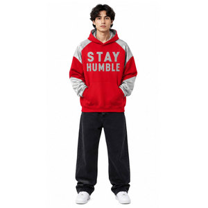 Sudadera con Capucha Roja para Hombre Stay Humble, Manga Raglán, Forro Polar, Estilo Casual para Otoño, Diseño con Bolsillo Frontal, Corte Regular - Product Image 2