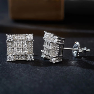 Mens <b>Moissanite</b> Rectangular Stud <b>Earrings</b> 925 Silver Baguette Diamond Cluster Iced Out Luxury Fashion Jewelry Gift For Men Daily - Product Image 1