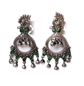 Vintage Antique Brass Oxidized Plated Dangle Drop <b>Earring</b> with Cushion Cut <b>Green</b> Stone and Imitation Pearl Women's Wedding Gift - Product Image 1