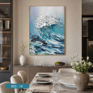 Peinture murale en soie artisanale de luxe fabriquée au Vietnam, motif vagues ondulantes, décoration intérieure blanche, modèle OEM ODM Vietnam B55-14 - Product Image 2