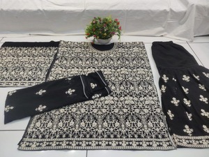 <strong>Designer</strong> Fully Stitched Eid Gharara Heavy Fox Georgette with Chain Stitch Work &amp; Embroidered Dupatta Indian &amp; Pakistani Clothing - Product Image 4