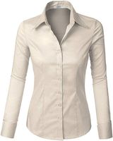 Kemeja Wanita Klasik Putih Katun Lengan Panjang Kerah Turun Kancing Depan Gaya Kantor Warna Solid Regular Fit