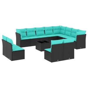 Ensemble de canapés de patio en polyrotin noir, 13 pièces avec coussins, meubles d'extérieur, design contemporain et moderne - Product Image 4