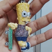 Pendentif Skateboard Bart des Simpsons, plaqué or 22 carats, avec strass en cristal, breloque de dessin animé, bijou unisexe mignon à thème, cadeau