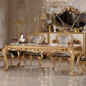 Premium Antique Dining <b>Table</b> Set Solid Wood Hand Gold Carved Furniture Classic European Dining Room Style with <b>Buffet</b> Cabinet - Product Image 4