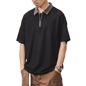 Camiseta de Manga Corta con Cuello Alto para Hombre, Negra, Corte Regular, Secado Rápido, Tejido de Punto, Transpirable, 100% Algodón, Ropa Casual de Golf - Product Image 4