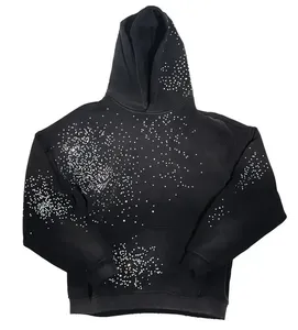 Luxury Custom Heavyweight Rhinestone Hoodie Oversized Y2K Star Pattern Crystal Sparkly Black Streetwear Unisex Pullover Hoody - Product Image 5