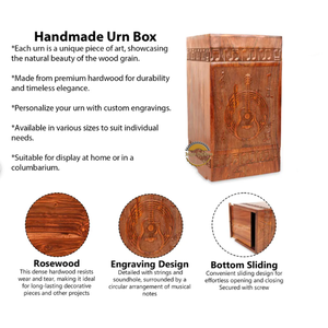 Wholesale Hand-Carved Guitar Music Theme Wooden Cremation Urn for Human Ashes Custom Engraved Solid Wood <b>Memorial</b> <b>Box</b> by AYAANS - Product Image 2