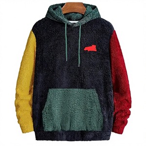 Sweat-shirt d'hiver décontracté pour homme, en molleton, avec blocs de couleur, patchwork, coupe ample, poche avant et logo - Product Image 2