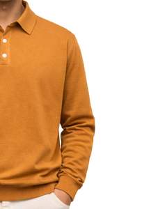 เสื้อโปโลแขนยาวสีเหลืองมัสตาร์ดสำหรับผู้ชาย เสื้อสเวตเชิ้ตผ้าคอตตอนผสมลำลอง คอปกแบบสวม ใส่ได้ทั้งฤดูใบไม้ร่วงและฤดูหนาว รับผลิตตามแบบ (OEM) ขายส่ง - Product Image 3