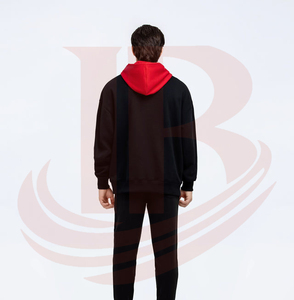 Mens Black Hooded Sweatshirt Oversized Fit Cotton French Terry Pullover with Kangaroo Pocket Casual Long Sleeve Autumn Wear - Product Image 3
