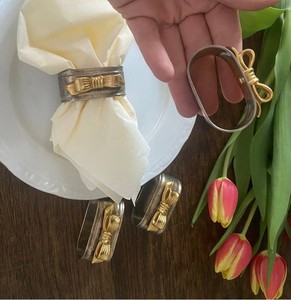 Vintage Goldtone <b>Bow</b> Napkin Rings Set of 4 German Metal Napkin <b>Holders</b> Mid Century Dining Table Decor - Product Image 1