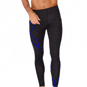 Leggings de compression noirs pour hommes, longueur intégrale, imprimé géométrique, taille élastique, pantalon de sport en spandex et nylon - Product Image 2