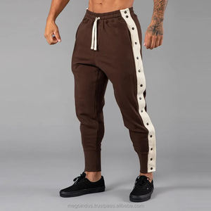 Pantalon de jogging pour homme 100% coton taille haute avec boutons latéraux pantalon de survêtement cargo léger - Product Image 4