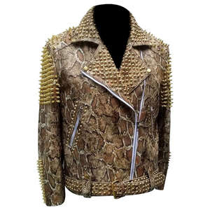 Chaqueta de cuero genuino de vaca, estilo punk, ajustada, con cremallera frontal, a prueba de viento, ecológica, de la marca Metal Spikes, completamente nueva. - Product Image 1