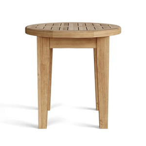 Table d'appoint ronde à lattes en teck massif de qualité supérieure, moderne, pour usage extérieur (jardin, patio), vente en gros pour hôtels, complexes hôteliers et projets. - Product Image 1