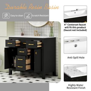 Mueble de Baño Moderno Independiente de 36 Pulgadas con 4 Cajones y 2 Gabinetes, Conjunto Combinado de Mueble de Baño Individual con Lavabo de Cerámica - Product Image 5