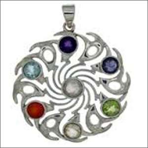 Impresionante 925 Plata Chakra Sol Estilo Multigemstone Colgante Hermoso Multistone Moda Colgantes & Charms - Product Image 1