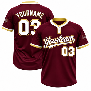 Maillot de baseball OEM personnalisé à manches courtes par sublimation, col côtelé rayé, boutonné, uniforme de sport pour ligue de softball, ODM - Product Image 2