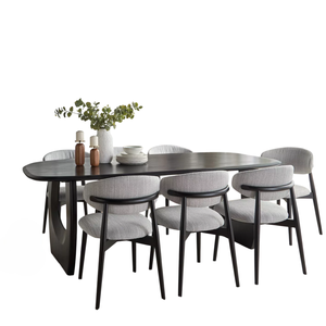 Mesa de Comedor de 8 Plazas, Madera de Mango Sólida, Forma Irregular, Acabado Negro Oscuro, Base de Pedestal, Mesa de Comedor para Hogar, Cocina, Restaurante - Product Image 3