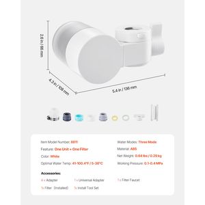 Filtro Acqua Orizzontale per Rubinetto in Fibra di Carbonio, Purificatore per Lavello, Rimuove Cloro e Piombo, 1 Filtro Incluso - Product Image 5