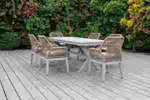 Moderno Juego de Comedor para Exteriores de 6 Plazas con Sillas de Cuerda y Mesa de Madera - Product Image 5