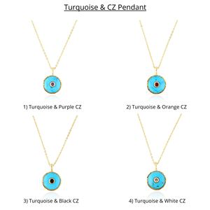 Collier pendentif unisexe plaqué or avec mini-breloque en zircon cubique turquoise, best-seller, monture en collet pour pierres précieuses - Product Image 2
