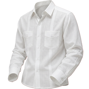 Men's Long Sleeve Stand Collar Shirt 100% Cotton ODM <b>Single</b> Button Breathable Lightweight Summer Ethnic Hippie Casual Solid - Product Image 1