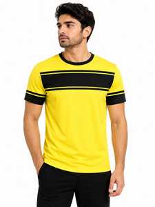 Men's Color Block Sports <b>T</b>-<b>Shirt</b> Quick Dry Athletic Crew Neck Short Sleeve Yellow Black Striped Gym Running Tee Custom Wholesale - Product Image 1