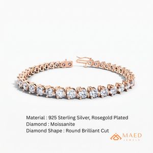 Pulsera de Moissanita para Mujer, Oro Rosa, Cadena Fina, Joyería de Moda, Piedra Redonda, Regalo Nupcial, Accesorio Elegante - Product Image 6