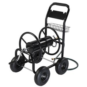 Carrello Avvolgitubo da Giardino in Metallo Nero Resistente con Ruote a Raggi Verdi in Ferro 37*22.6*38.6 Pollici con Maniglia per Uso Esterno in Prato e Cortile - Product Image 1