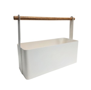 Utensilio de cocina de hierro y madera rectangular Caddy, soporte de almacenamiento de pie de color marfil mate, también a granel - Product Image 4