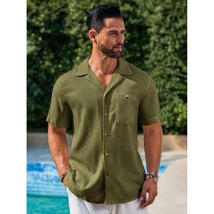 2025 hommes décontracté coton lin chemise boutonné à manches courtes col cubain léger été hauts dans les tailles XL & 6XL - Product Image 1