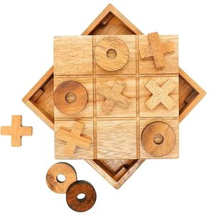 Juego de Tic Tac Toe de Madera con Diseño Orgánico, Juego de Mesa de Noughts and Crosses con Piezas X y O para Jugar en Familia en Interiores - Product Image 1