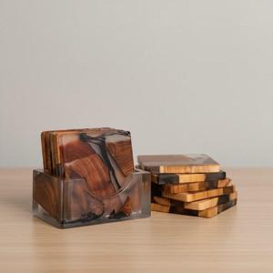 MN EXPORTS Handcrafted Resin Wood Coaster <b>Set</b> <b>Square</b> Modern Design Non-Slip Table Mats 5mm Thickness From Uttar Pradesh - Product Image 3