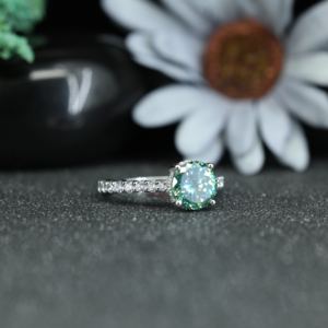 Luxury Green Round Cut Moissanite CZ <b>Ring</b> Prong Setting Engagement <b>Ring</b> 925 <b>Silver</b> Women Wedding Jewelry - Product Image 6