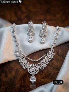 Silver Plated Brass Women's Bridal Set Choker <b>Necklace</b> Drop Earrings Tikka Ethnic Zircon Trendy Wedding Engagement Anniversary - Product Image 2