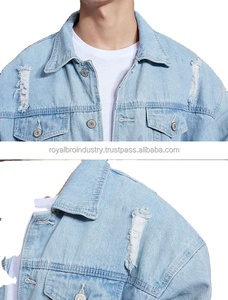 Automne hiver hommes nouvelle mode à la mode mince déchiré Denim veste avec Patchwork et impression Cowboy Style Outwear manteau - Product Image 5