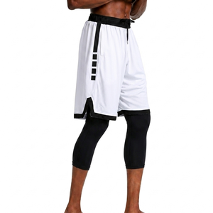 Shorts de basket-ball personnalisés pour hommes, blancs avec rayures noires, séchage rapide, respirants, vêtements de sport, shorts d'entraînement, athlétiques. - Product Image 1
