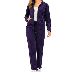 Conjunto de Chándal de Terciopelo con Capucha y Cordón Ajustable para Mujer, Personalizable con Logotipo, de Algodón Sólido, Servicio OEM - Product Image 1