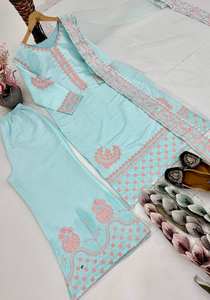 Salwar Kameez Informal Estilo Indio-Pakistaní, Corte en A, de Seda, Hecho a Mano, con Estampado Floral, para Vestido de Noche, para Bodas - Product Image 6